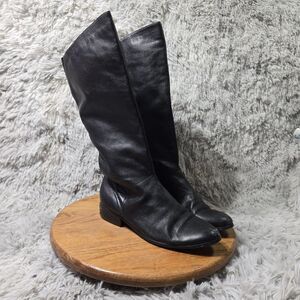Unbranded Italy Leather Riding Boots Black Animal Print Buckle Womens Size 9M